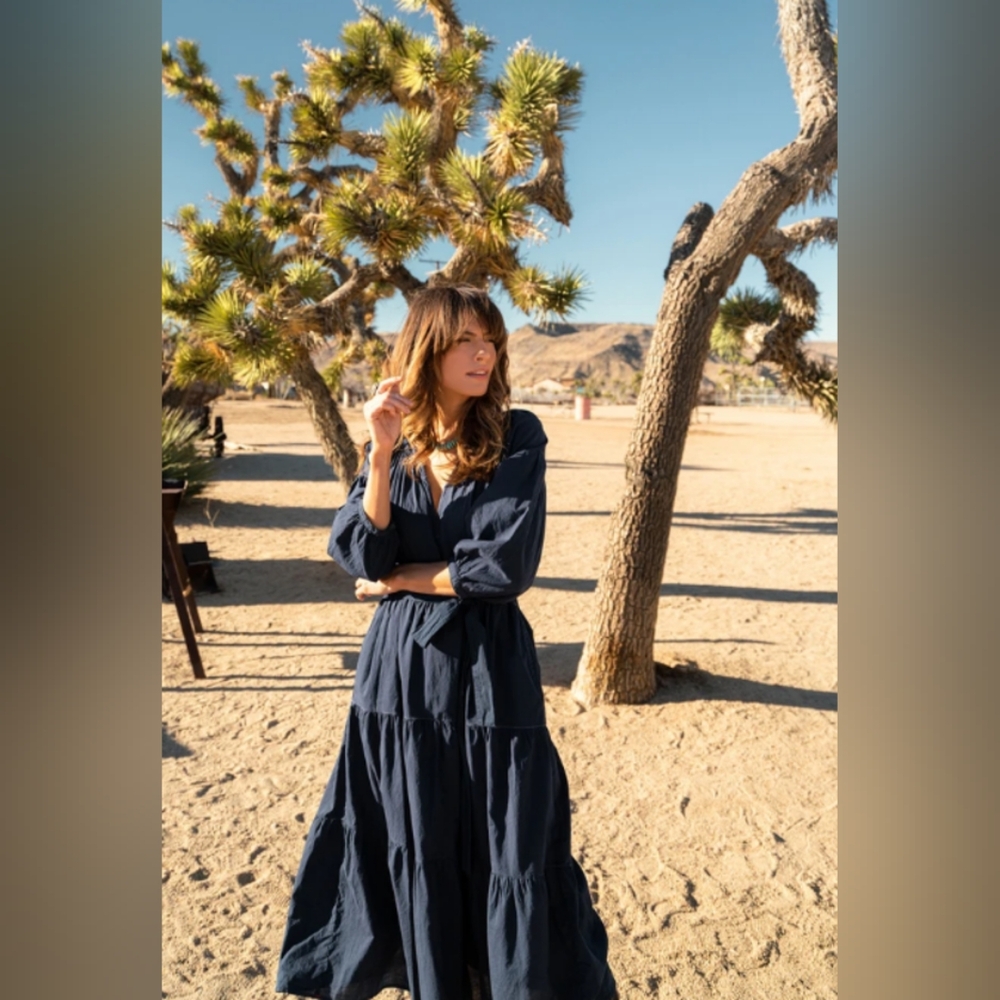 XiRENA Navy Blue Cotton Maxi Dress